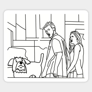 Cute Dog and Distracted Boyfriend Meme Line Drawing Magnet